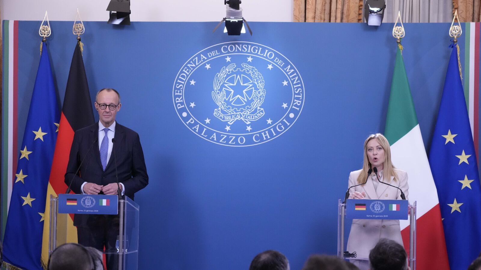 Vertice Italia-Germania, Meloni: "Fase grave per l'Ue". Merz: "Board Trump? Aperti, ma non accettabile in questa formula"