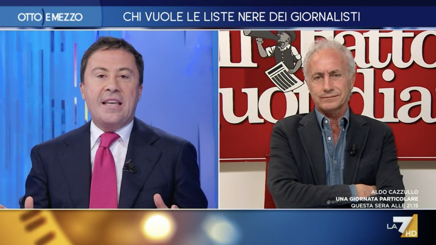 "Sei un politico del M5S". "Nemmeno per sogno". Rissa tv tra Bocchino e Travaglio