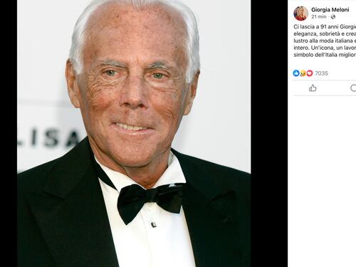 Morto Giorgio Armani, Meloni: “Grazie di tutto”