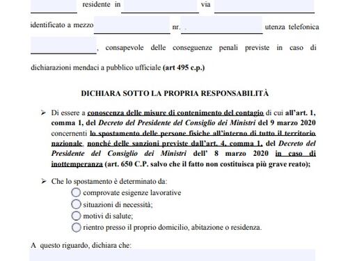 Stretta sull'autocertificazione. Ora la quarantena va dichiarata