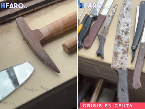 Coltelli, vetri affilati e martelli: “l’arsenale” sequestrato ai migranti di Ceuta