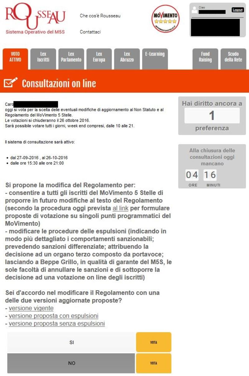 Il M5S vota per la modifica del regolamento 4
