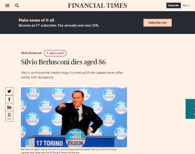 I giornali stranieri ricordano Berlusconi 2