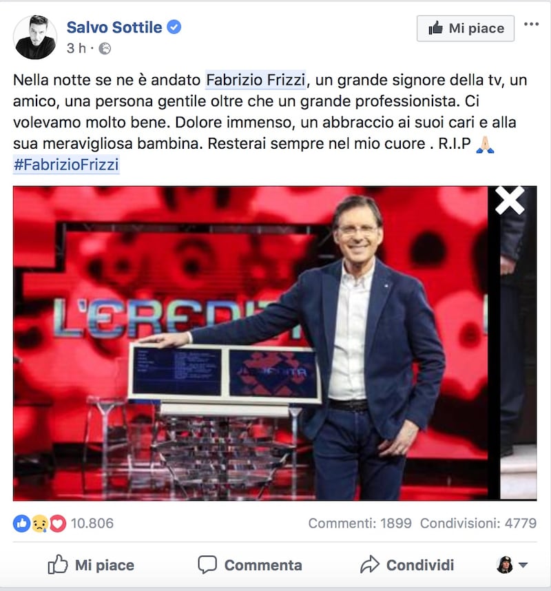 Fabrizio Frizzi, il cordoglio social dei vip 9
