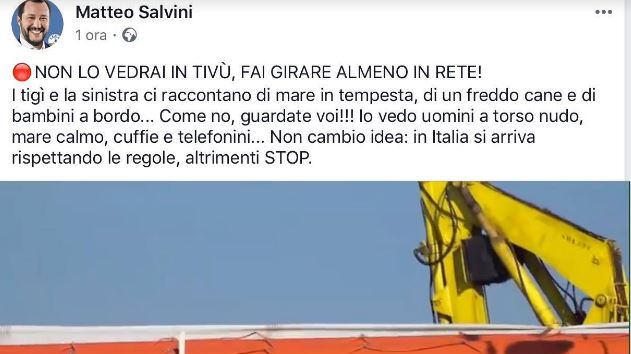 "Torso nudo e cellulare" Salvini ora "smaschera" la propaganda della Sea Watch