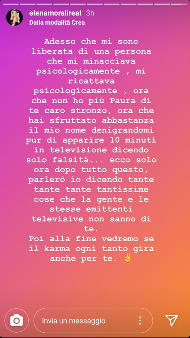 elena Morali dichiarazione social