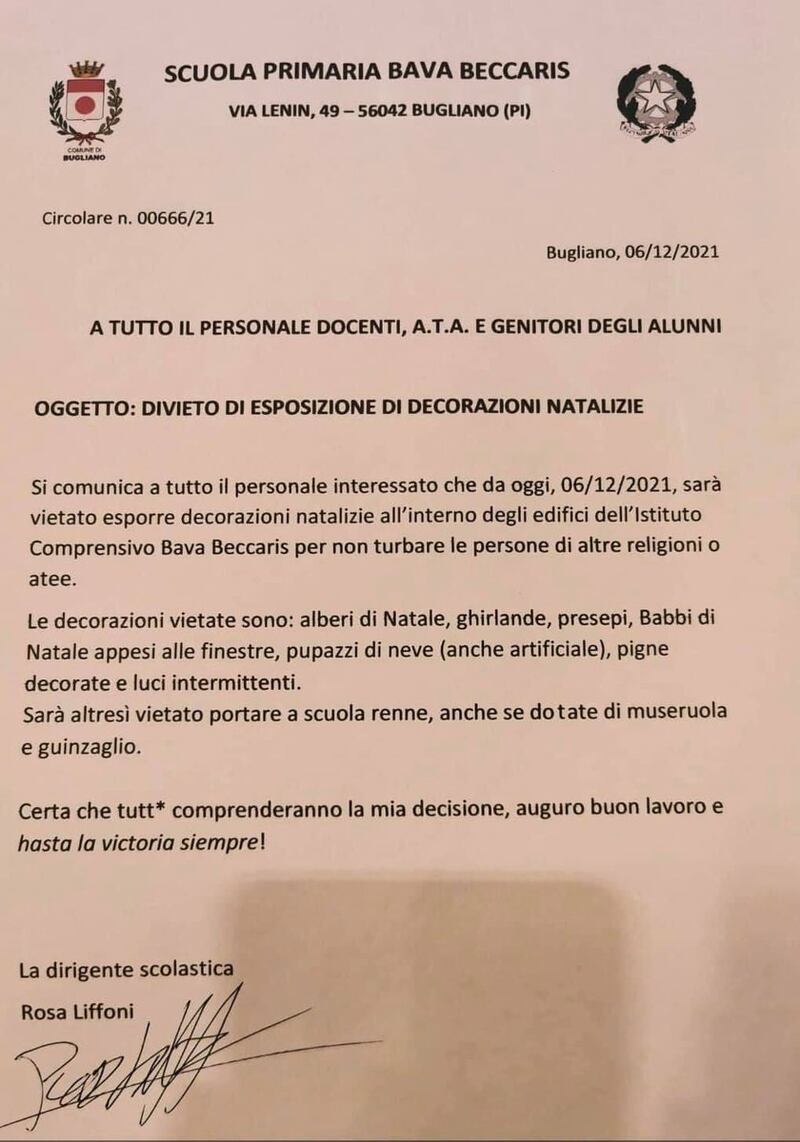 Bugliano, ordinanza su decorazioni natalizie