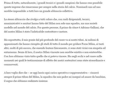 Closig Milan, il messaggio di Berlusconi 2