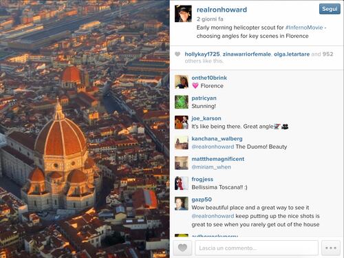 Ron Howard inizia a lavorare a Inferno, da Firenze