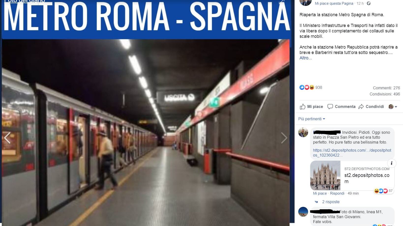 M5S festeggia riapertura metro a Roma. Ma usa una foto di Milano