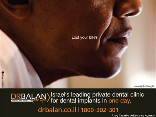 Pubblicità israeliana ironizza: "Barack, perso i denti?"