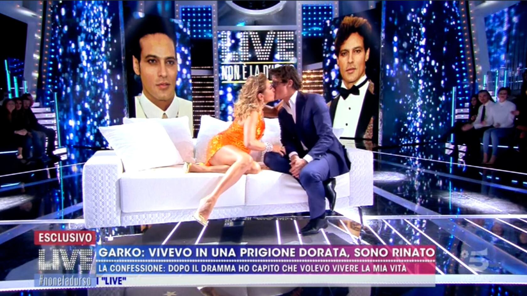 Gabriel Garko e il bacio "choc" della D'Urso per testare se ha le “labbra rifatte”