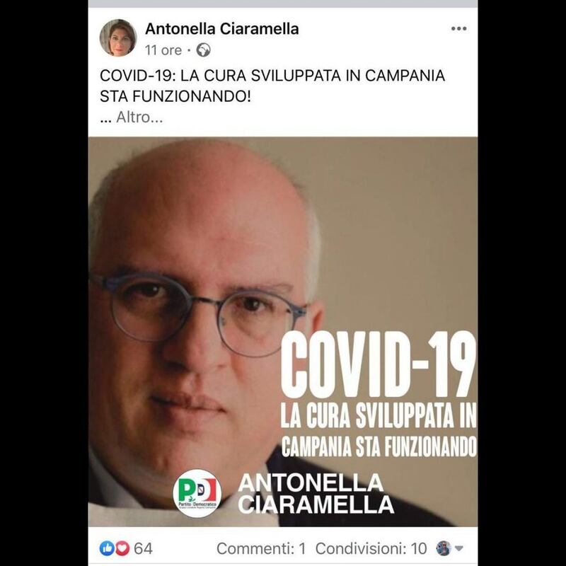 Polemiche su foto Ascierto postata consigliere regionale Pd  