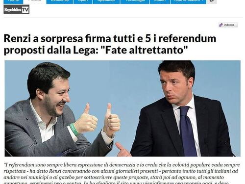 Renzi vota referendum Lega, ma è pesce d'aprile