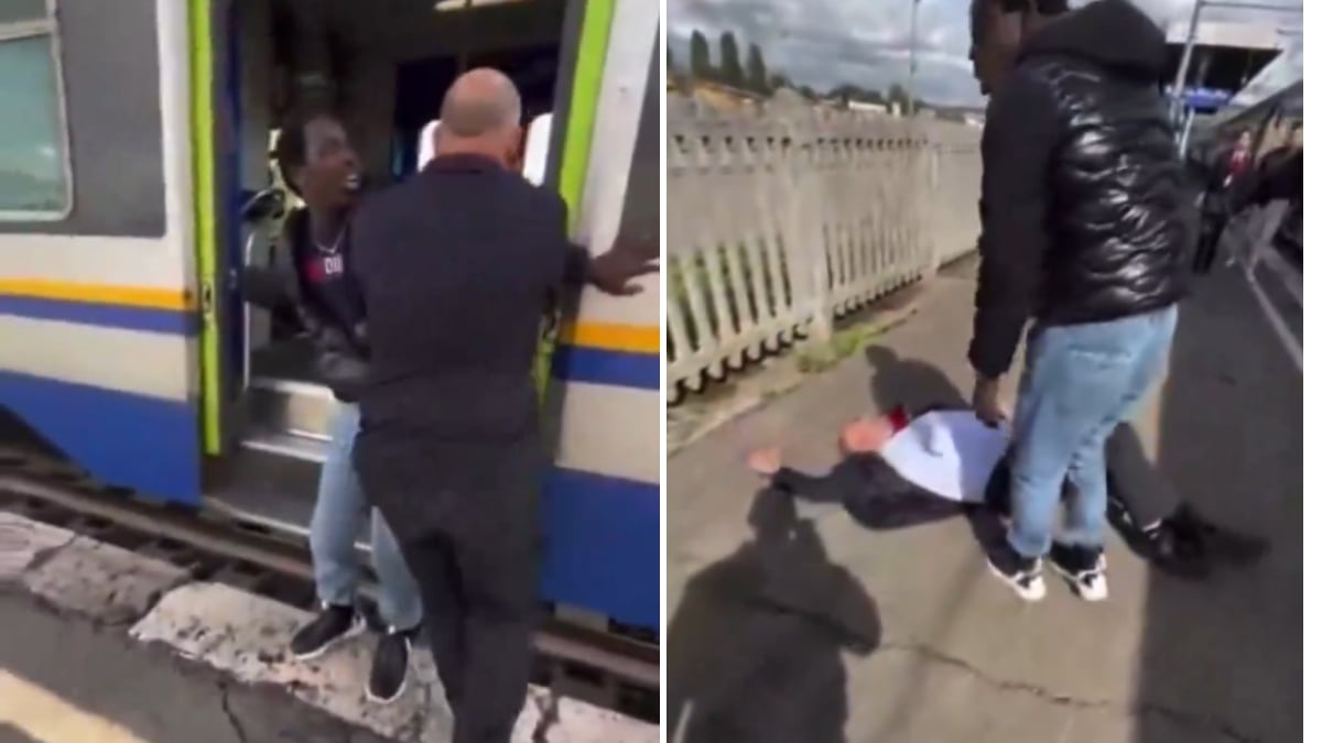 Straniero impedisce al capotreno di tornare a bordo e lo scaraventa a terra: il video virale