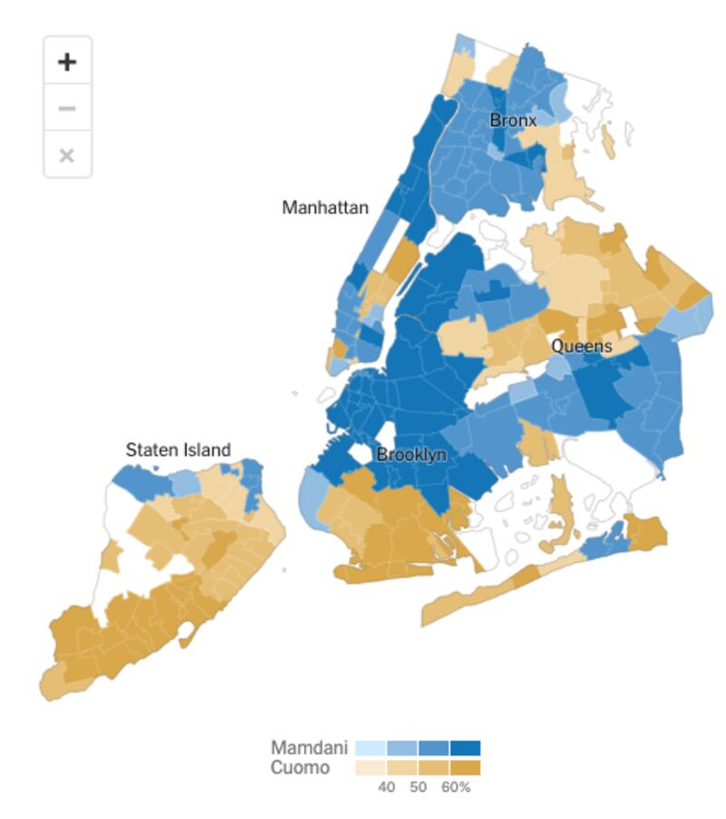 Mappa elettorale delle elezioni a sindaco di New York
