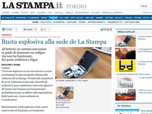 Torino, pacco bomba alla sede de La Stampa