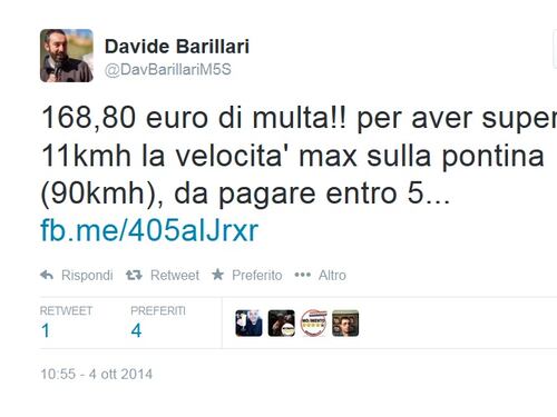 M5S, Barillari corre in auto: "168 euro di multa, è giusto?"