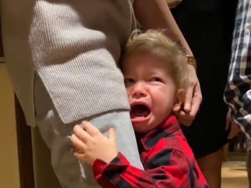 Leone incontra Babbo Natale ma scoppia a piangere