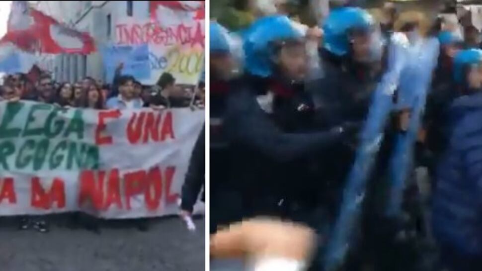 La violenza dei centri sociali contro la polizia e Salvini