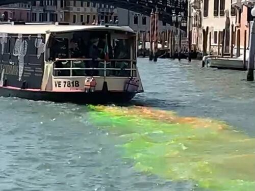 Venezia, blitz degli eco-attivisti sul Canal Grande: l'acqua diventa verde