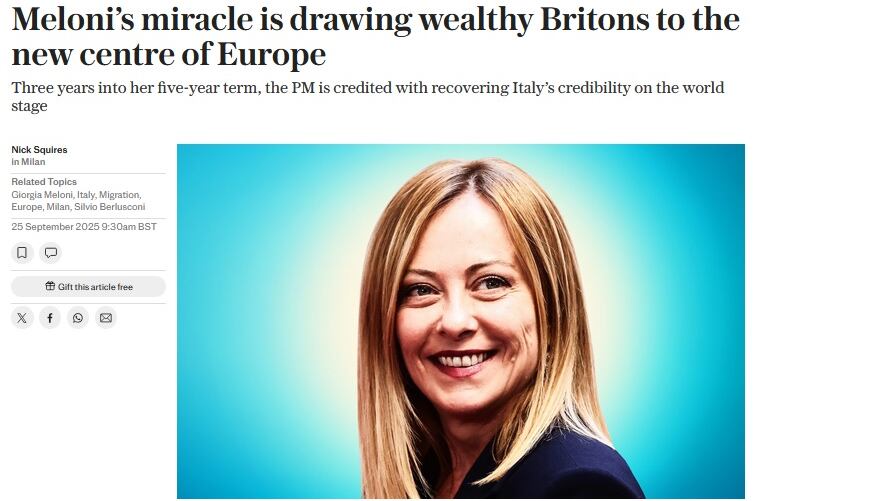 Anche il Telegraph premia Meloni: "Artefice del miracolo italiano"