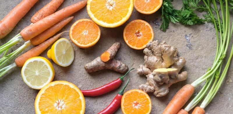 Zenzero, con verdura e frutta