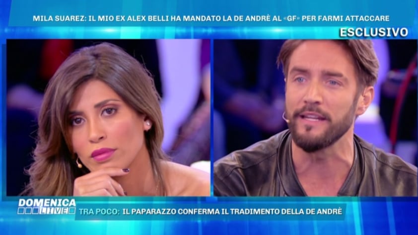 Domenica Live, scontro tra Mila Suarez e Alex Belli. Lei: "Non sono pazza"