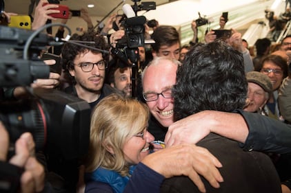 Gabriele Del Grande, l'arrivo all'aeroporto di Bologna 6