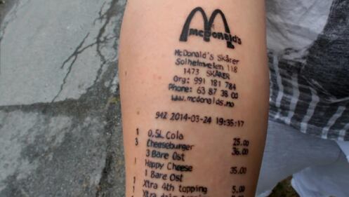 Stian Ytterdahl, il ragazzo che si è fatto tatuare lo scontrino del McDonald's 2