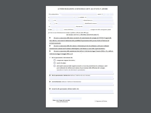 Ora torna l'autocertificazione: clicca qui per scaricare il modulo