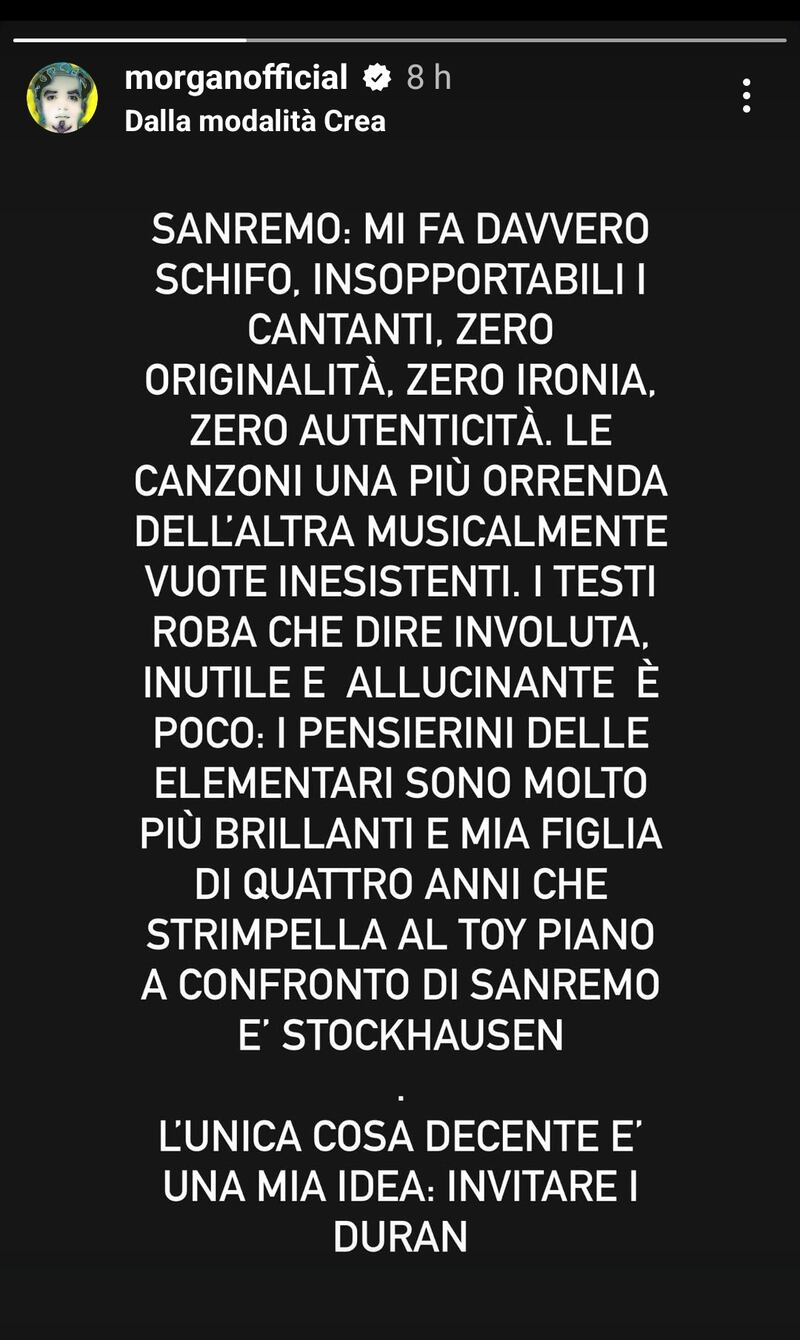 Morgan contro Sanremo