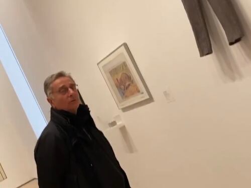 Bonolis scherza al museo: "È una scatola del c..."