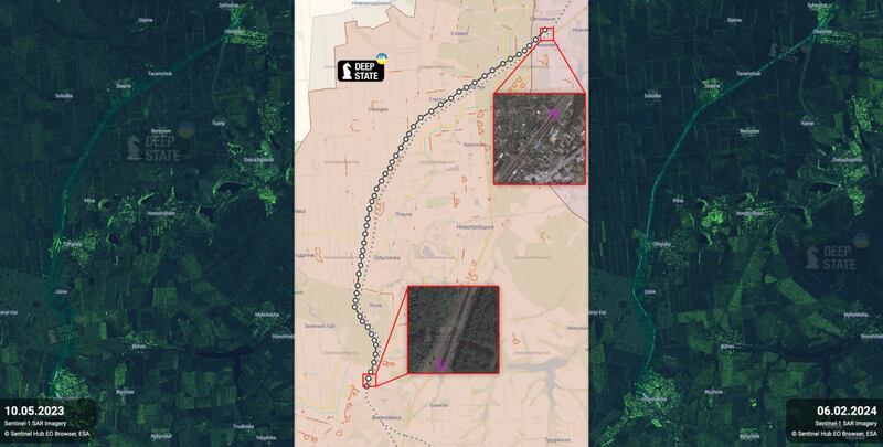 L'estensione della barriera di vagoni ferroviaria creata dalla Russia. Fonte: Deep State UA