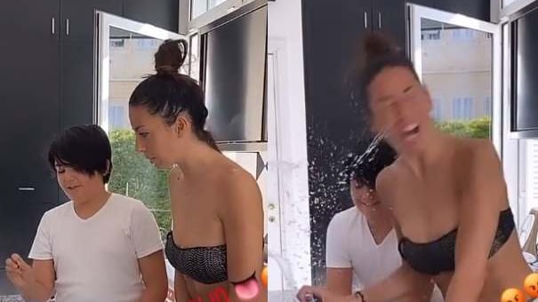 Elisabetta Gregoraci vittima del figlio, lo scherzo della bottiglia è virale