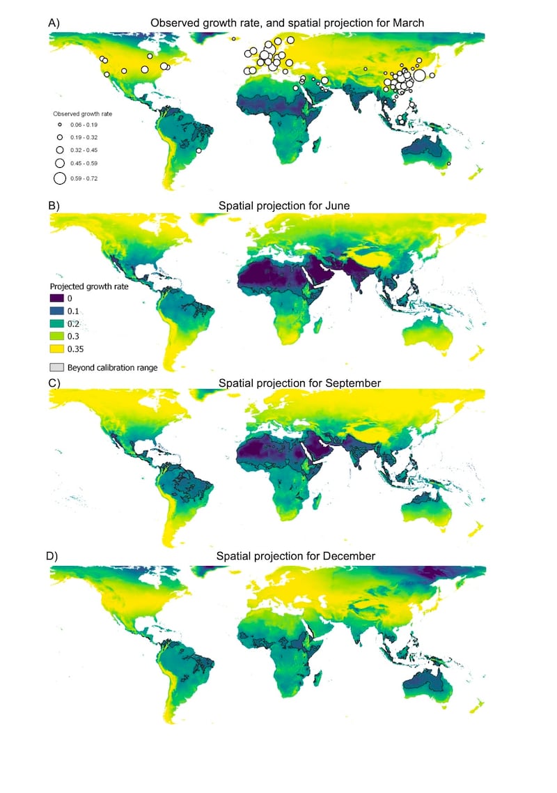 Dalle grafiche dello studio "Climate Affects Global Patterns Of Covid-19 Early Outbreak Dynamics"