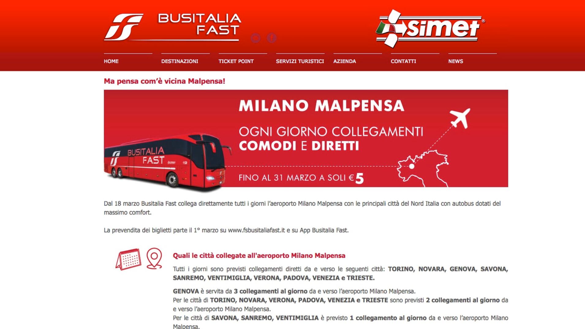 Busitalia Fast, con l'autobus a Milano Malpensa dalle città del Nord Italia