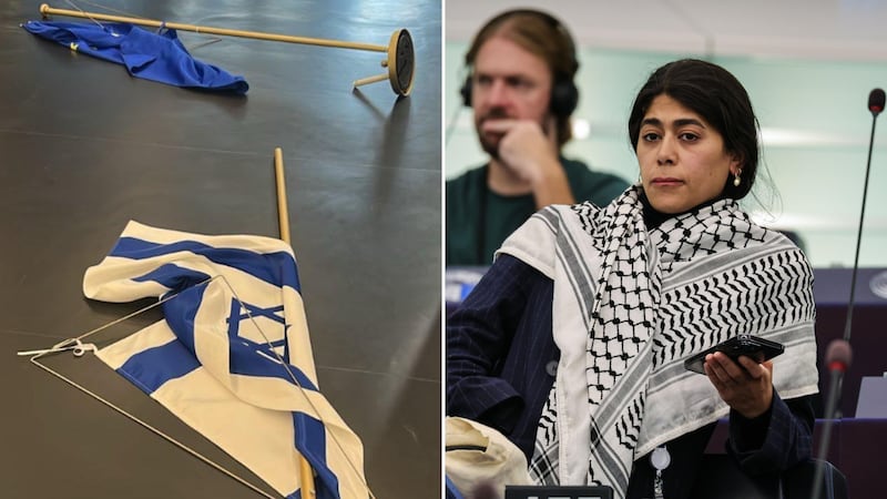 Rima Hassan, l’eurodeputata francese e fomentatrice pro Pal, danneggia e calpesta la bandiera di Israele