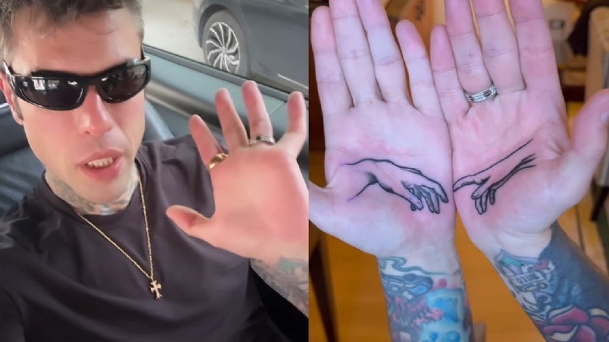 Fedez si tatua i palmi delle mani, il significato del tatuaggio
