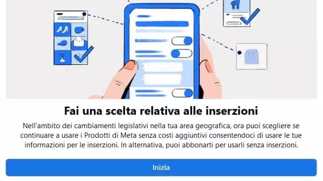 "Fai una scelta". Cosa fare se Facebook o Instagram vi mostrano questo banner