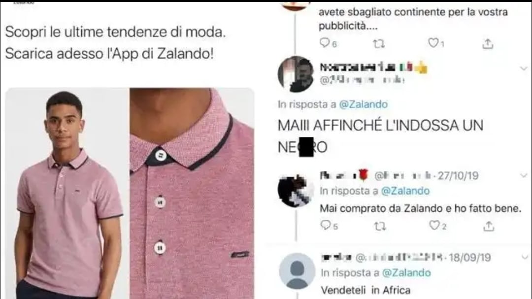 "Mai la polo di un un ne**": insulti razzisti al modello di colore