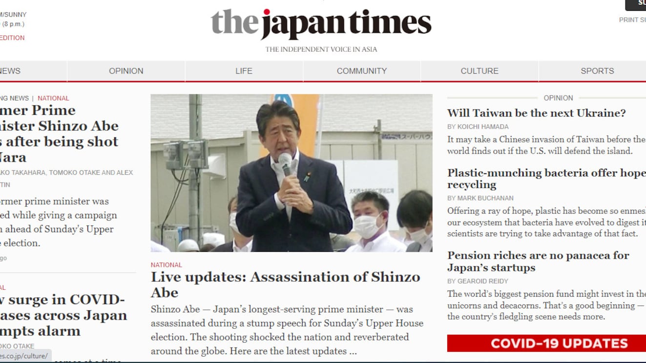 La morte di Abe vista dalle principali testate del mondo