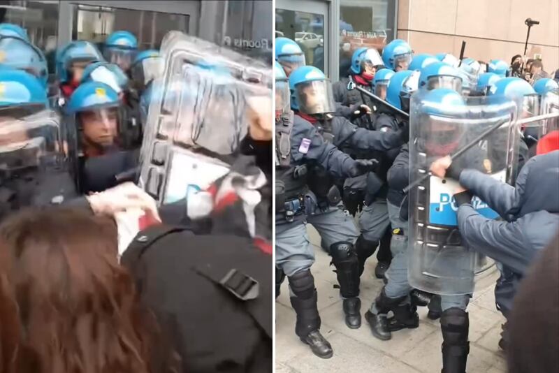 Antagonisti tentano di sfondare il cordone di polizia al Politecnico di Torino