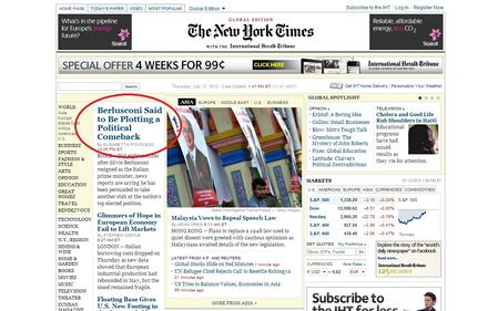 Il ritorno di Silvio Berlusconi sull'homepage del New York Times 1