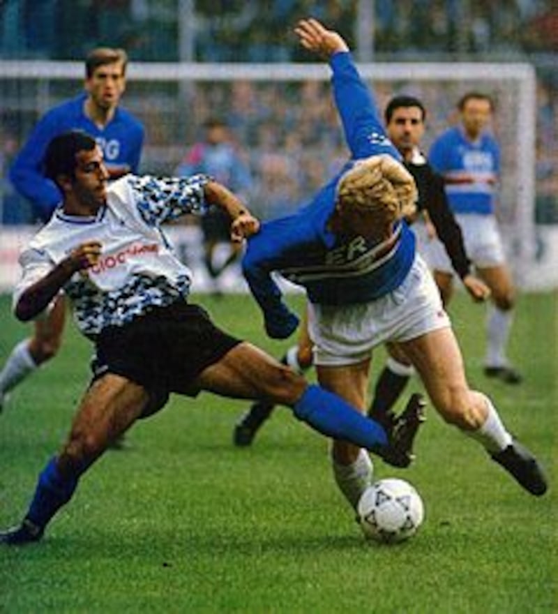 Aldo Dolcetti in azione contro la Sampdoria 