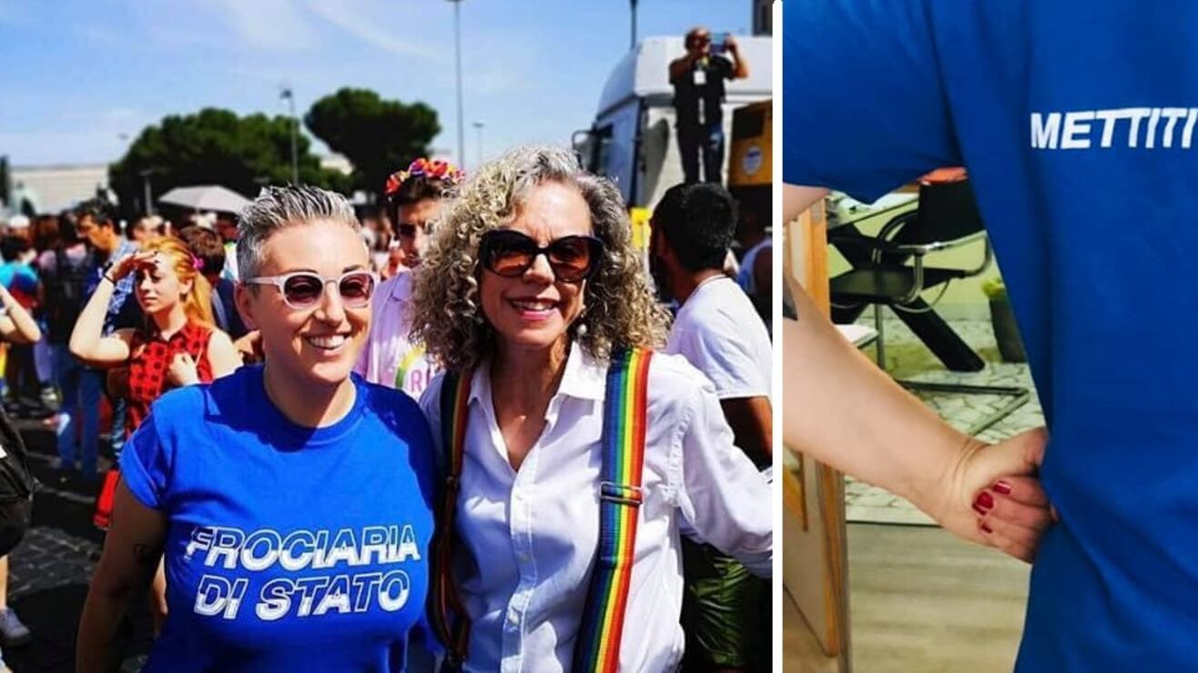 La maglietta choc sulla polizia. E la Cirinnà ghigna al Gay Pride