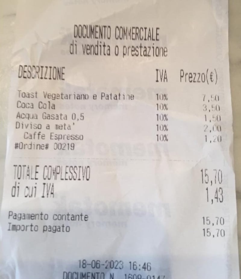 lo scontrino dalla recensione lasciata su Tripadvisor