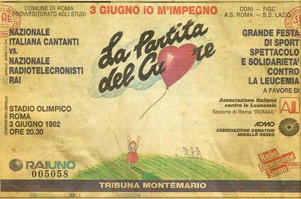 Il biglietto della prima Partita del Cuore allo Stadio Olimpico di Roma nel 1992