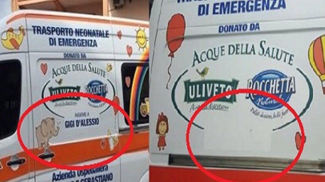 D'Alessio dona un'ambulanza, ma il suo nome viene cancellato