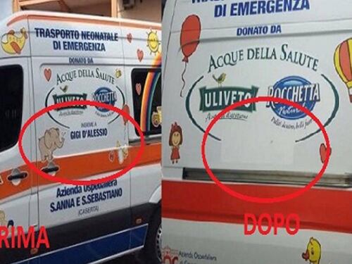 D'Alessio dona un'ambulanza, ma il suo nome viene cancellato